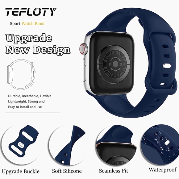 Silicone Apple Watch Bands 2 Pc Set Navy Blue & Forest Green - Picture 3 of 7